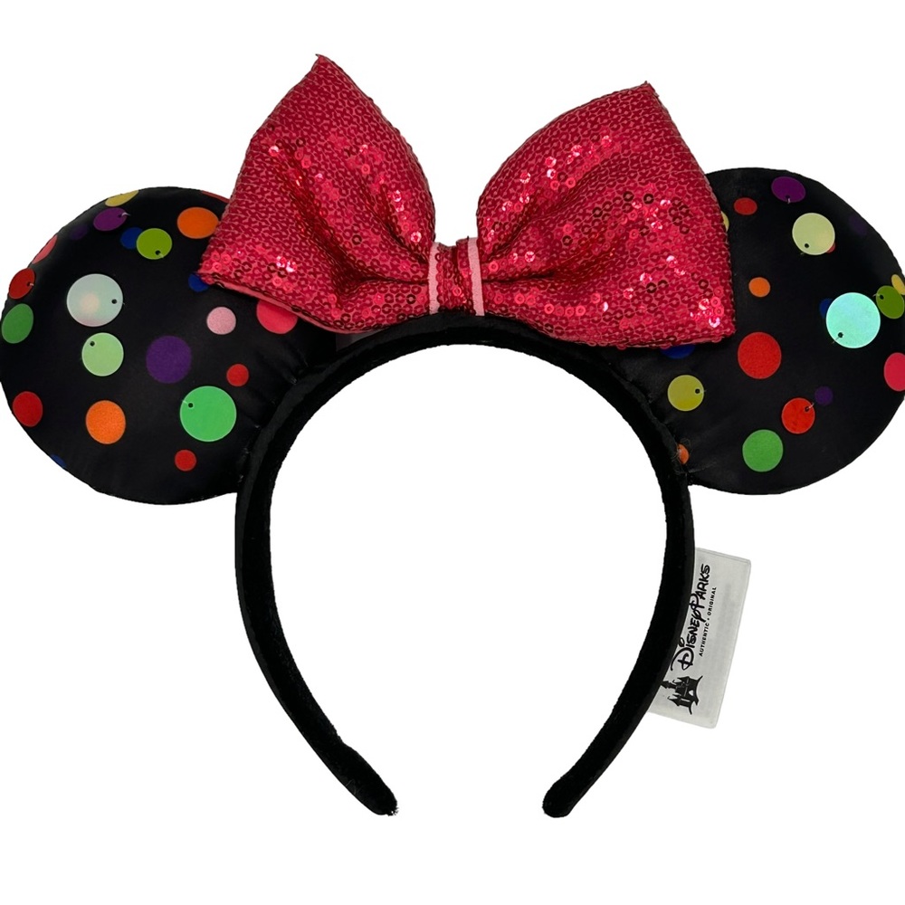 Headband Minnie Mouse polka dot ears pink sequin bow from Disney Park authentic